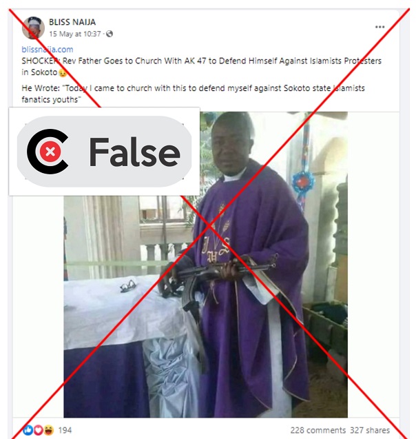 Screenshot of the viral Facebook post showing a clergyman armed with gun.