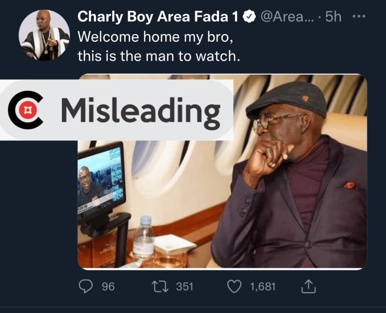 Charly Boy shares misleading photo of Tinubu watching Peter Obi on TV