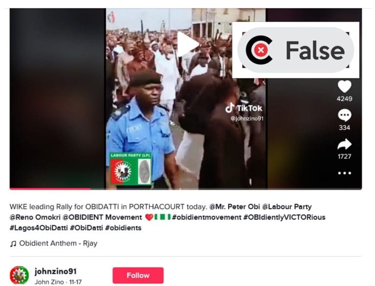 Video does not show Governor Wike leading campaign rally for Peter Obi