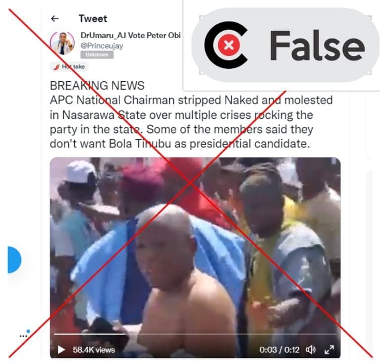 Viral video does not show APC national chairman being stripped naked in Nasarawa