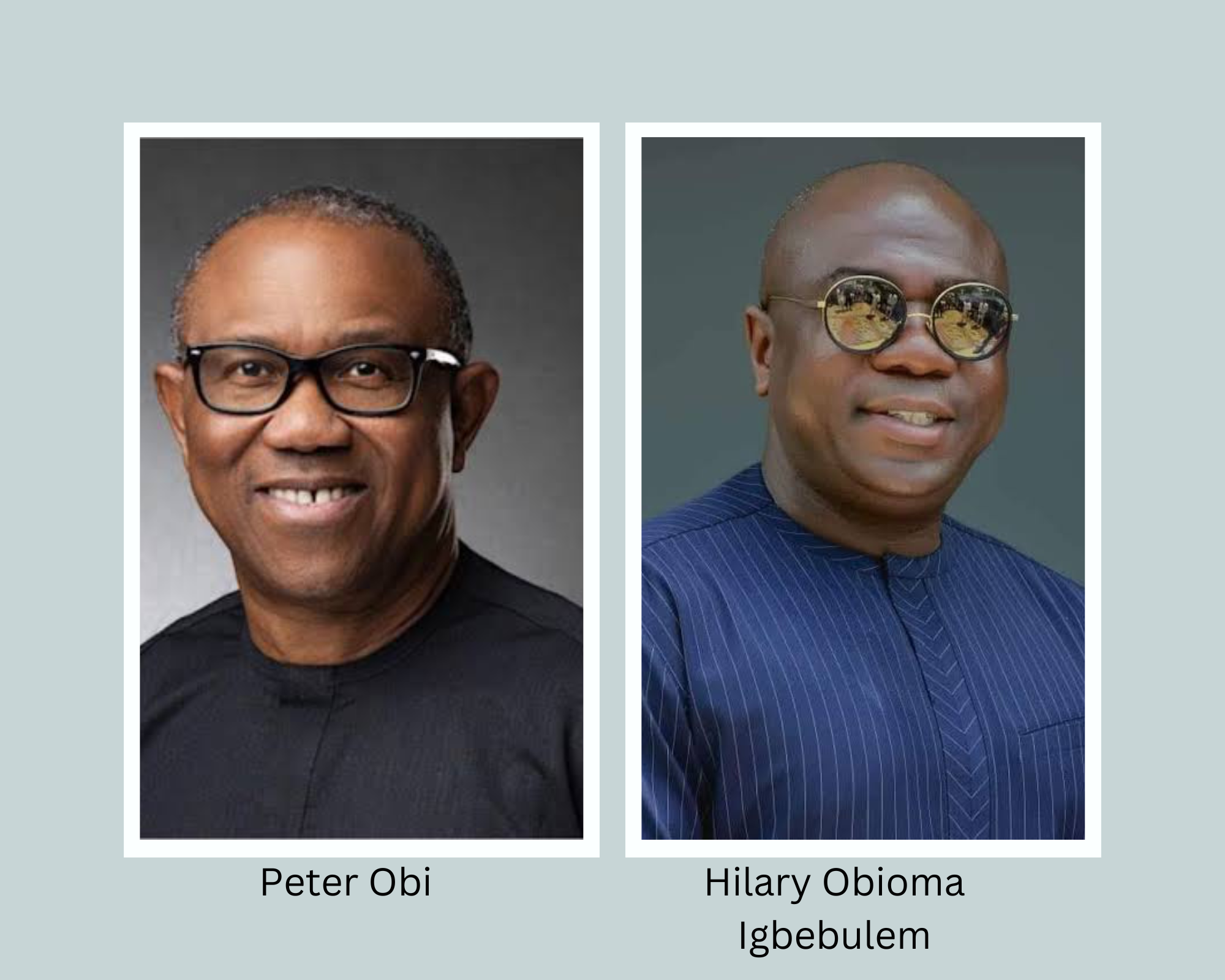L-R: Peter Obi, Labour Party's presidential candidate and Hilary Obioma Igbebulem, the secretary to the Delta state governor.
