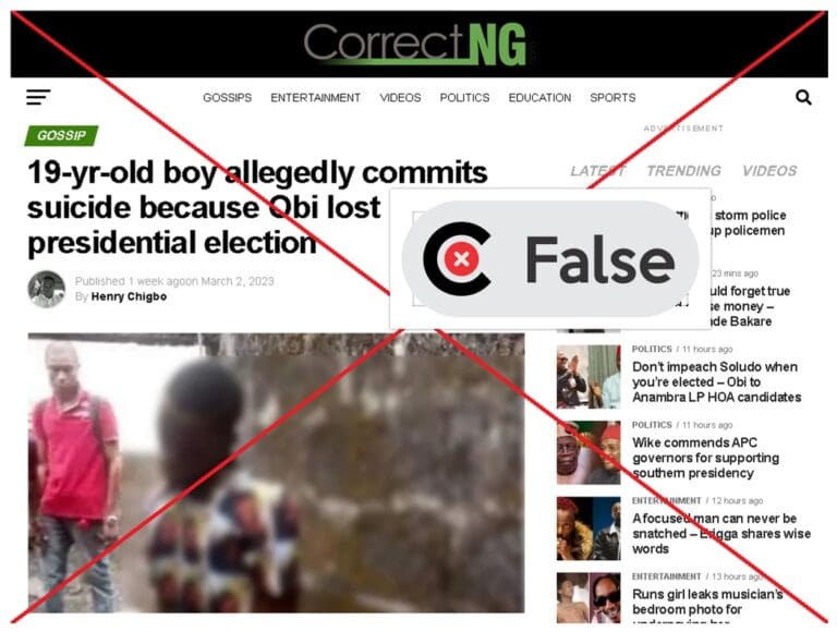 No! 19-year-old man did not commit suicide after Peter Obi lost 2023 presidential election