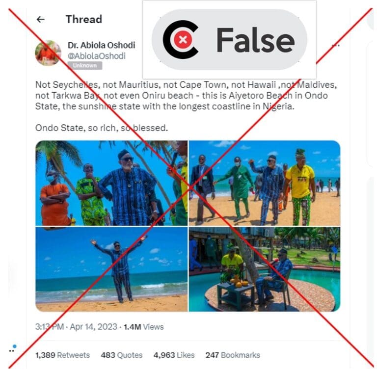 Viral images do not show Akeredolu on Aiyetoro beach in Ondo State