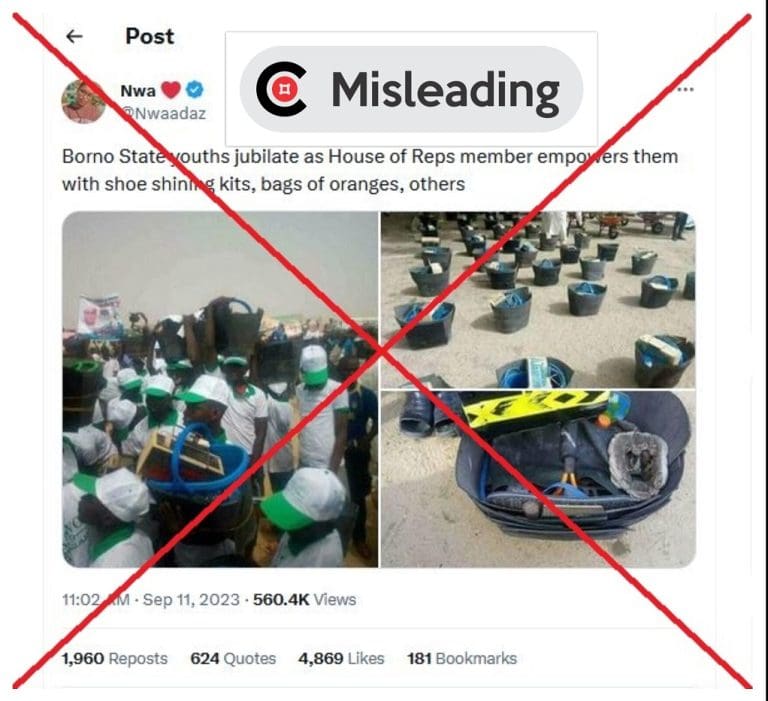 No! Photos do not show Borno lawmaker sharing shoe kits to youths