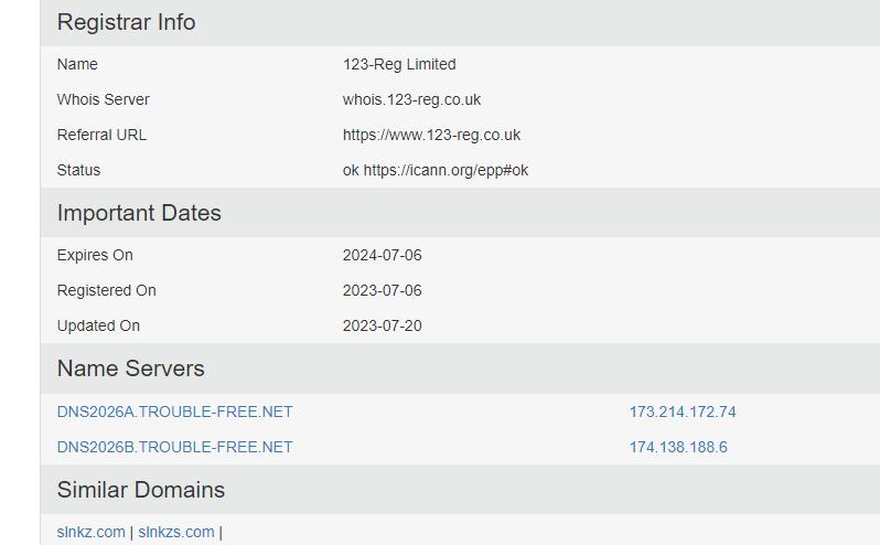 Image shows result of domain verification on Whois.com