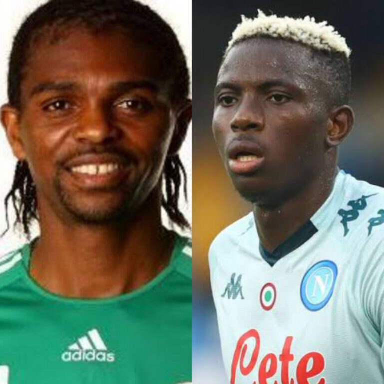 Photo collage showing Kanu Nwankwo (Left) and Victor Osimhen (Right).