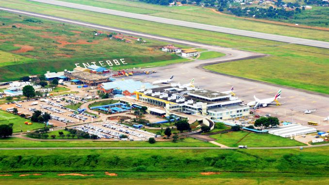 Aerial view of Entebbe International Airport and environs.