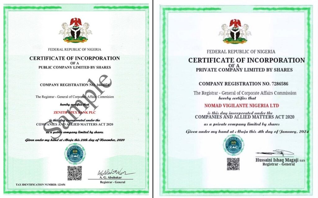 L-R: A sample of original CAC certificate and the doctored one posted by Charly Boy.