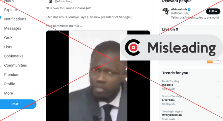 Video purportedly showing Bassirou Faye criticizing France/ The claim is misleading,