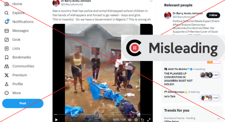 Screenshot of the viral video purportedly showing armed men attacking Nigerian school/ The claim is misleading.