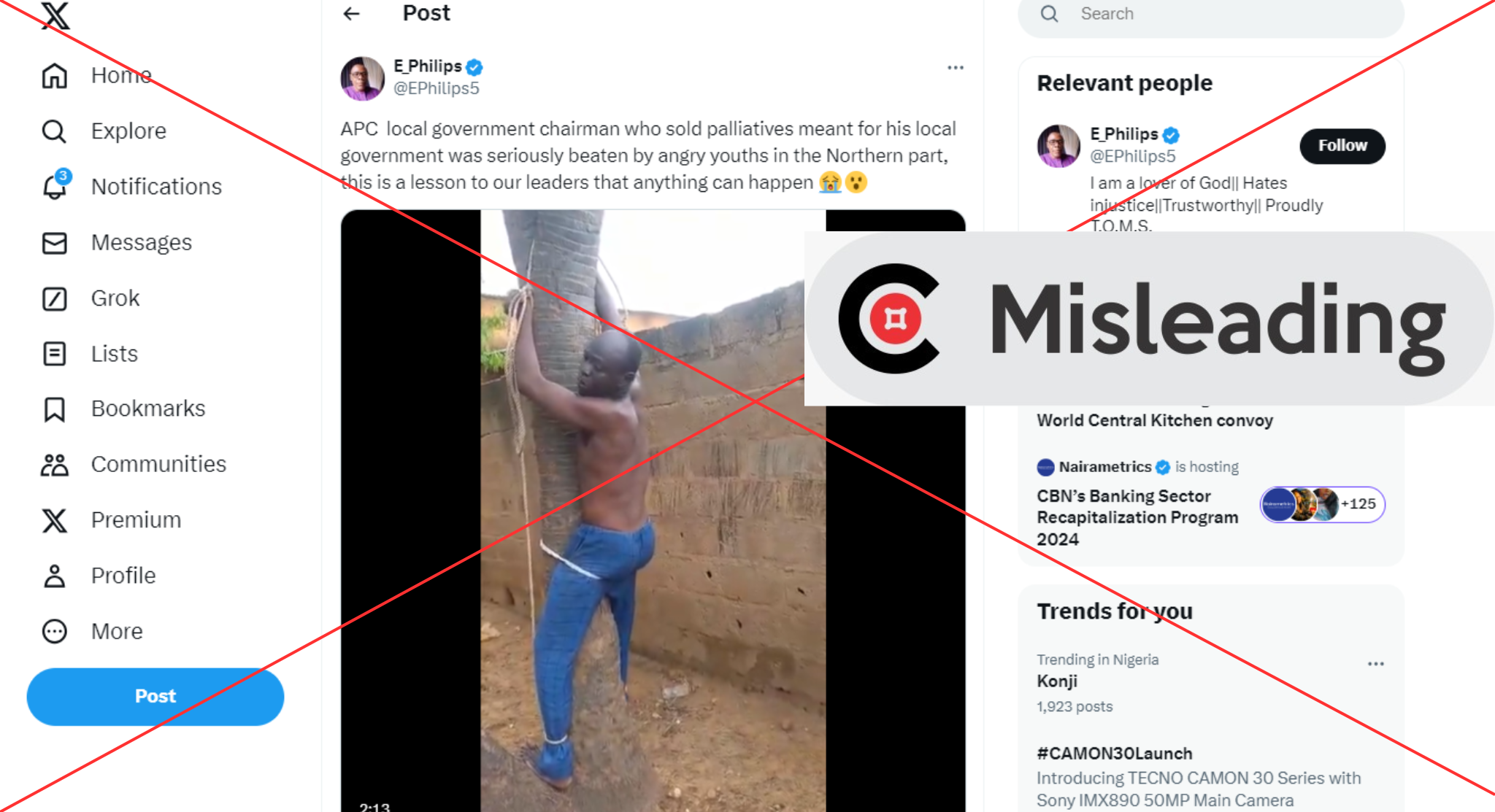 viral video purportedly showing a Nigerian politician being flogged/ The claim is MISLEADING