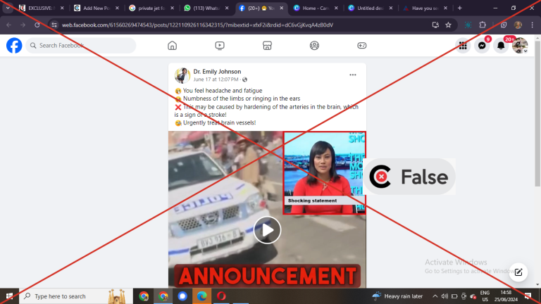 Screenshot of the claim; insert, FALSE verdict