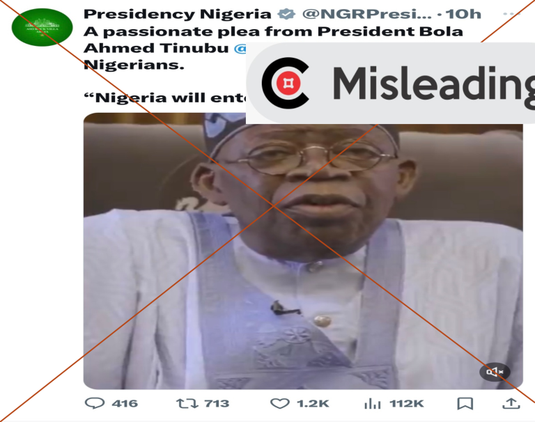 Screenshot of the post retrieved from the Nigerian Presidency's X handle.