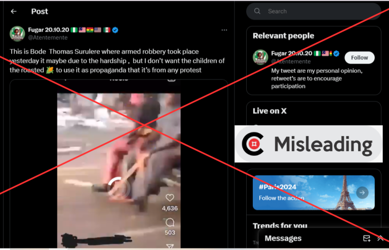 Screenshot of the claim retrieved from X. INSERT: Misleading verdict.
