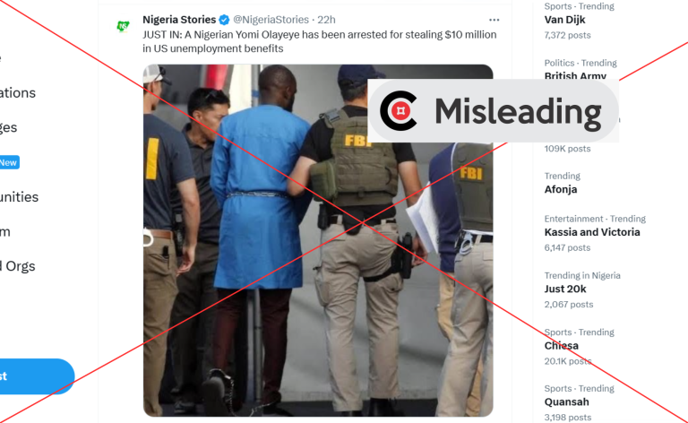 Old image falsely used to depict recent arrest of Nigerian fraud suspect in the US