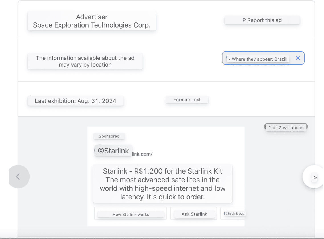 Musk launches paid Starlink ads after suspension of X in Brazil