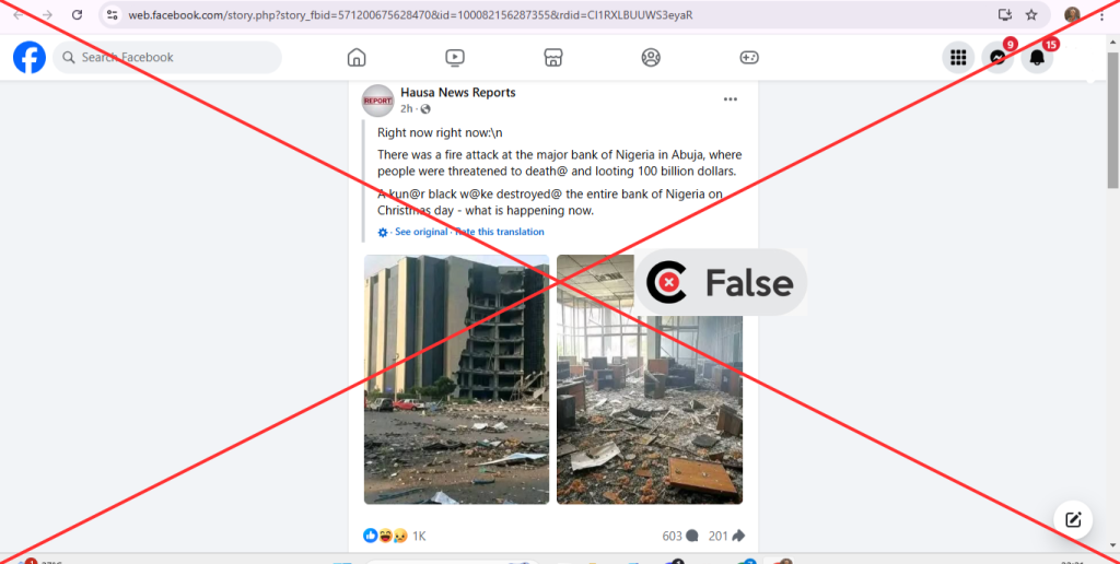 Screenshot of the claim extracted from facebook; INSERT False verdict