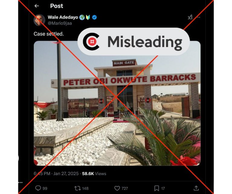 Screenshot of the image retrieved from X. INSERT: MISLEADING verdict.