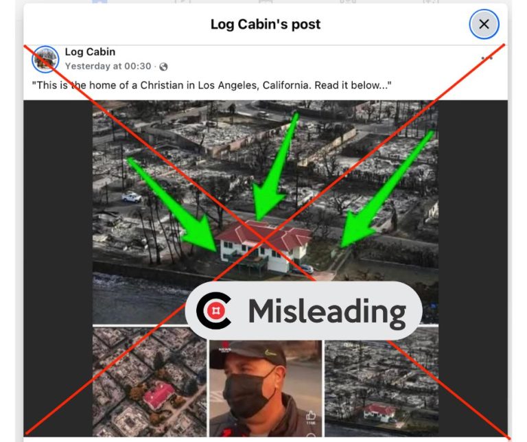 Screenshot of one of the viral posts about LA wildfire on social media. INSERT: FALSE verdict.