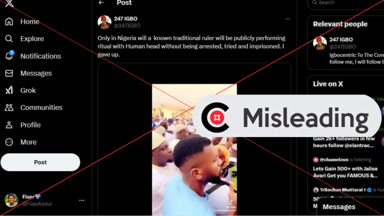 No! Video does not show human head during Obatala festival
