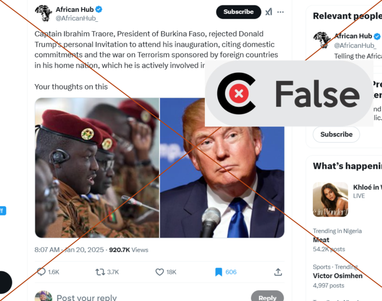 No, Traoré did not decline Trump’s invitation to his inauguration