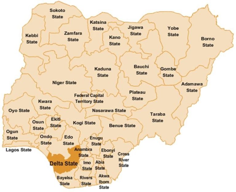 Map of Nigeria showing Delta State. CREDITS: Ministry of Land and Survey, Asaba, Delta State.