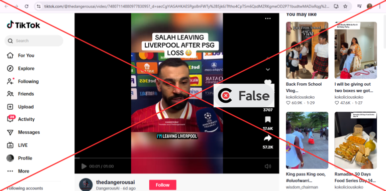Screenshot of the viral video retrieved from TikTok. Insert: FALSE verdict.