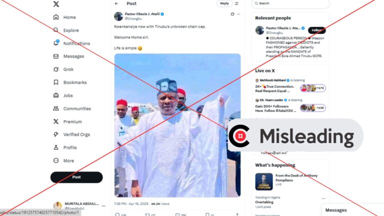 Photo: screenshot of the X post retrieved online inserted MISLEADING VERDICT