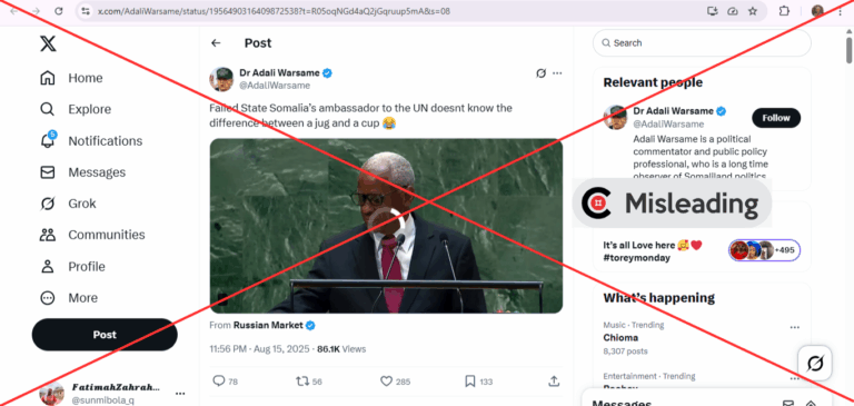 Screenshot of the claim as seen on X; Insert MISLEADING Verdict