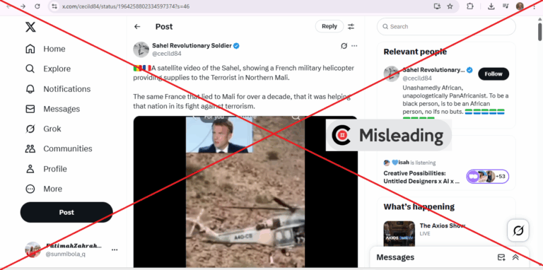 Screenshot of the claim from X; Insert MISLEADING Verdict