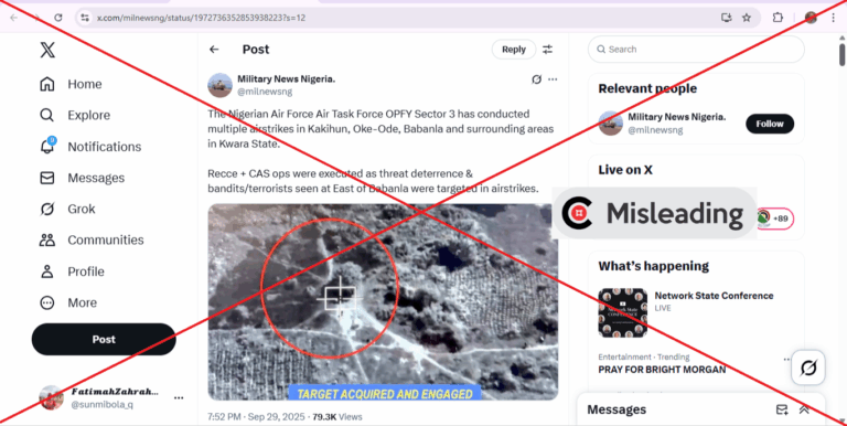 Screenshot of the claim extracted from X; Insert MISLEADING verdict