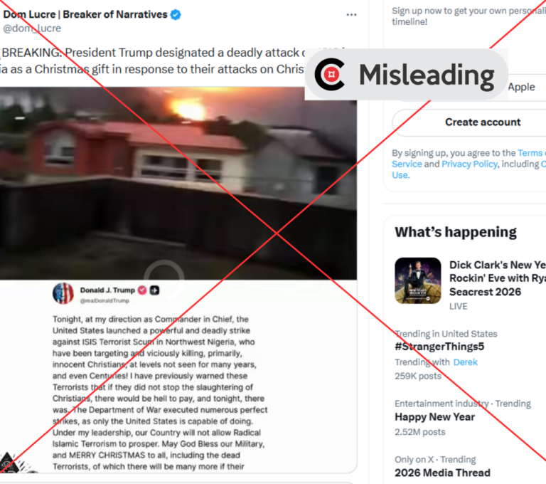 screenshot of the viral post purportedly showing military airstrike in Sokoto