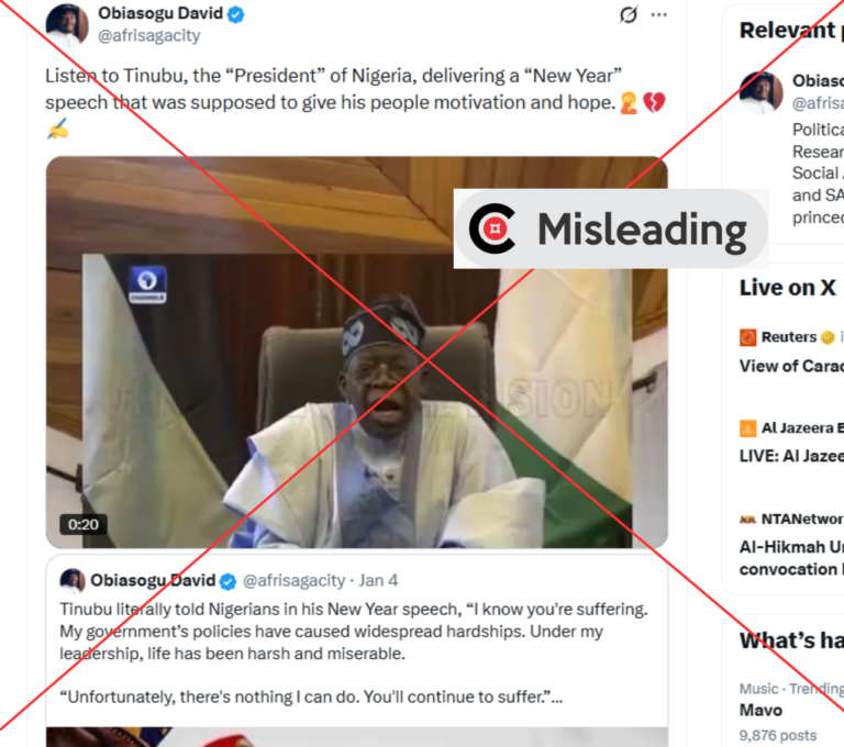 Old video falsely presented as Tinubu’s 2026 new year address