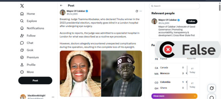 No, Justice Haruna Tsammani did not go blind after eye surgery in London