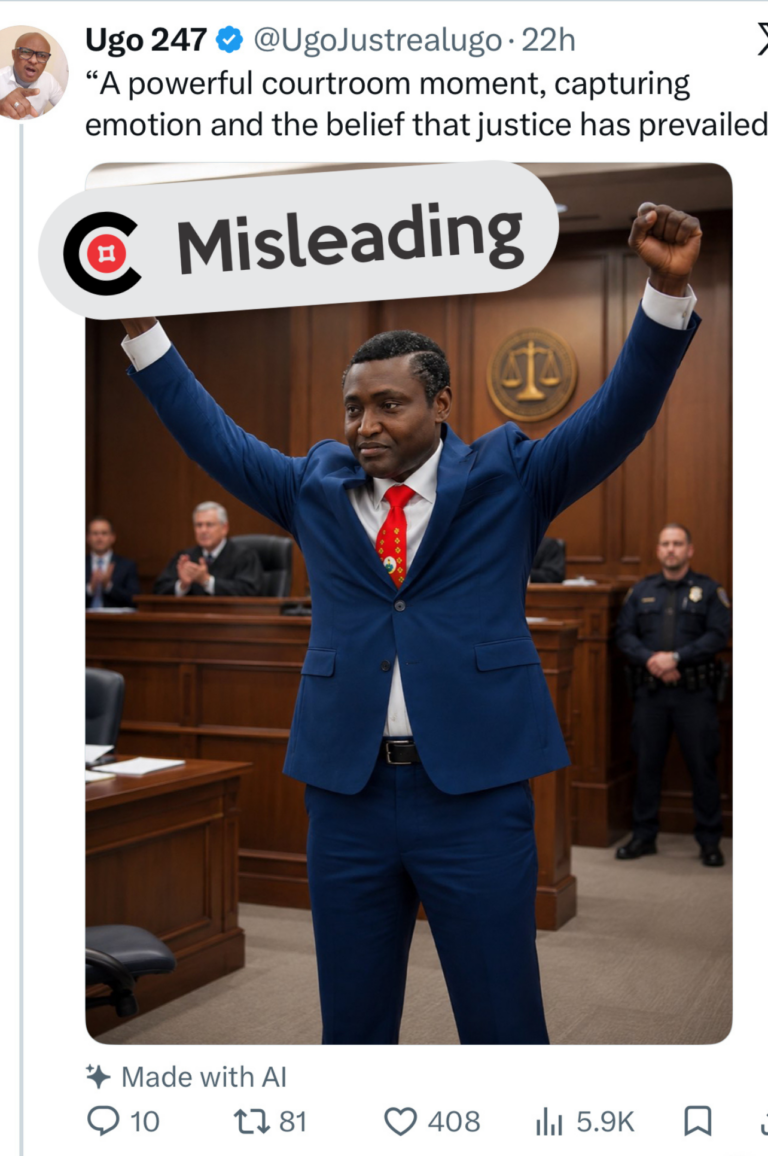 AI-generated image falsely depicts Simon Ekpa celebrating in court