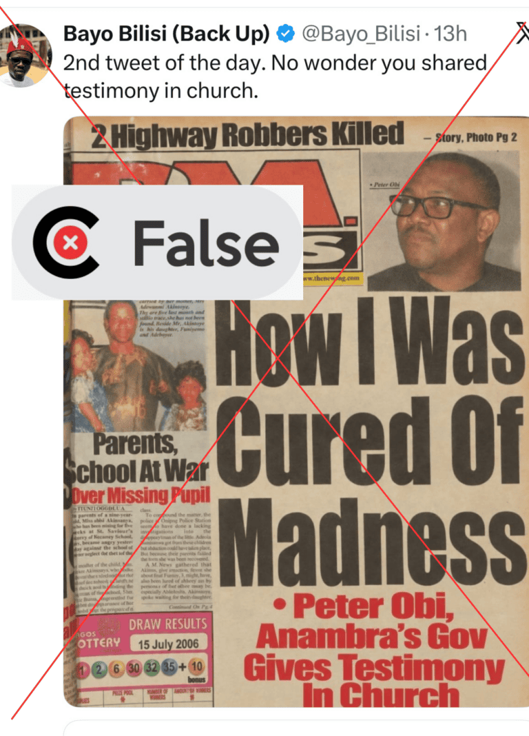 PM News front page altered to link Peter Obi to ‘madness’ testimony