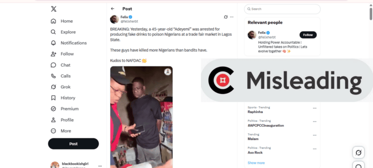 Viral post misidentifies NAFDAC raid suspect as ‘Adeyemi’